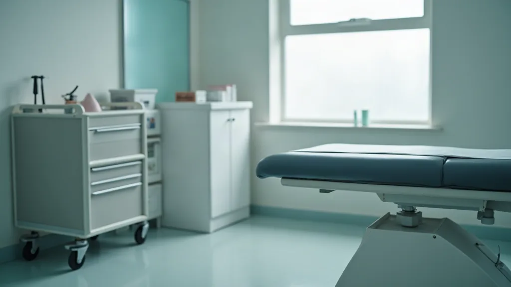 Kyste vulvaire : faut-il s'inquiéter d'une boule sur la vulve ? Salle de consultation gynécologique avec table d'examen et plateau d'instruments