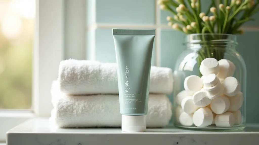 Avis sur Embryolisse : la crème culte tient-elle vraiment ses promesses ? Tube de crème visage posé sur une étagère de salle de bain avec des cotons et une serviette