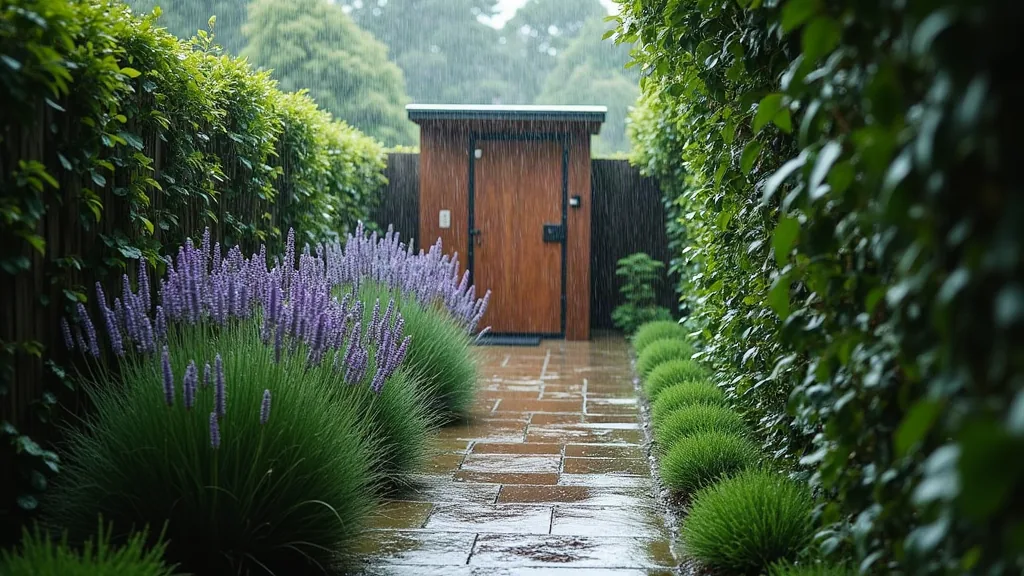 Boutons après épilation : pourquoi ils apparaissent et comment les éviter Jardin humide après la pluie avec cabine de douche extérieure en bois