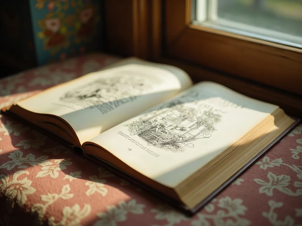 Livre illustré ouvert posé au sol dans un coin lecture pour enfant
