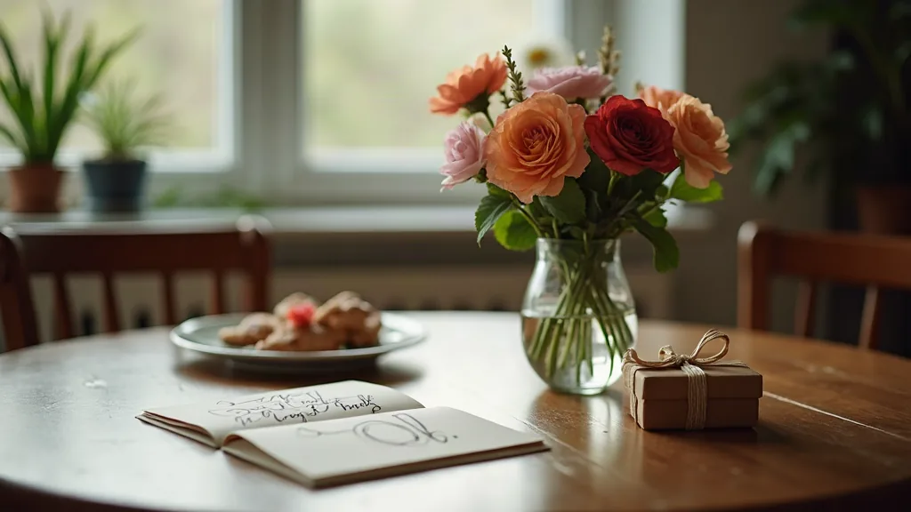 Citation sur une marraine : les mots qui disent enfin merci Table dressée pour un moment de famille avec carte et cadeau