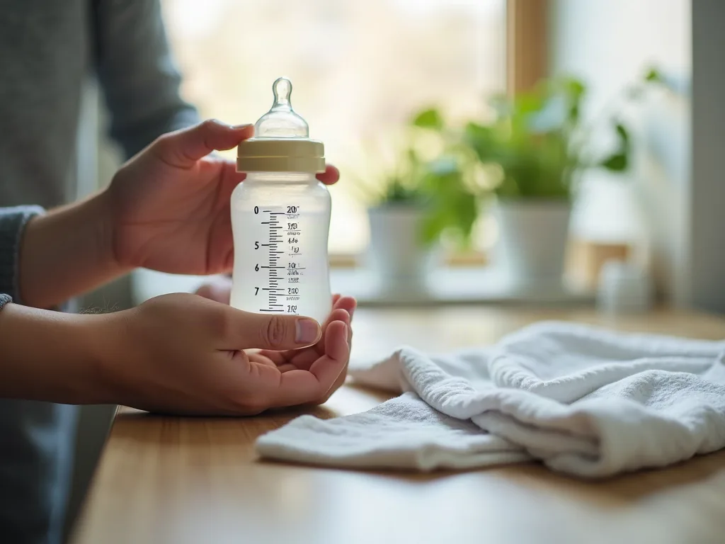 Mon bébé ne tient pas 3h entre les biberons : faut-il s'inquiéter ? Mains de parent préparant un biberon près d'une table à langer