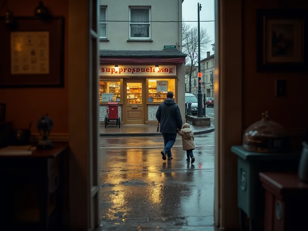 Texte marraine filleule : les mots qui disent tout ce que vous ressentez Scène de quartier vue depuis une fenêtre après la pluie, commerce de proximité